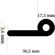 P Gs EPDM gumijas profils 17.5x35