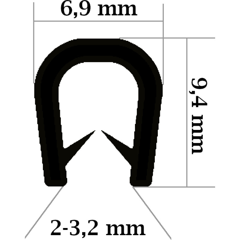 A Gs Armēts gumijas profils 6.9x9.4x2-3,2mm