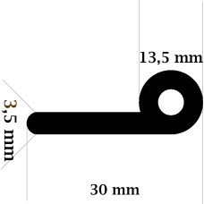 P Gs EPDM gumijas profils 13,5x6,5x30
