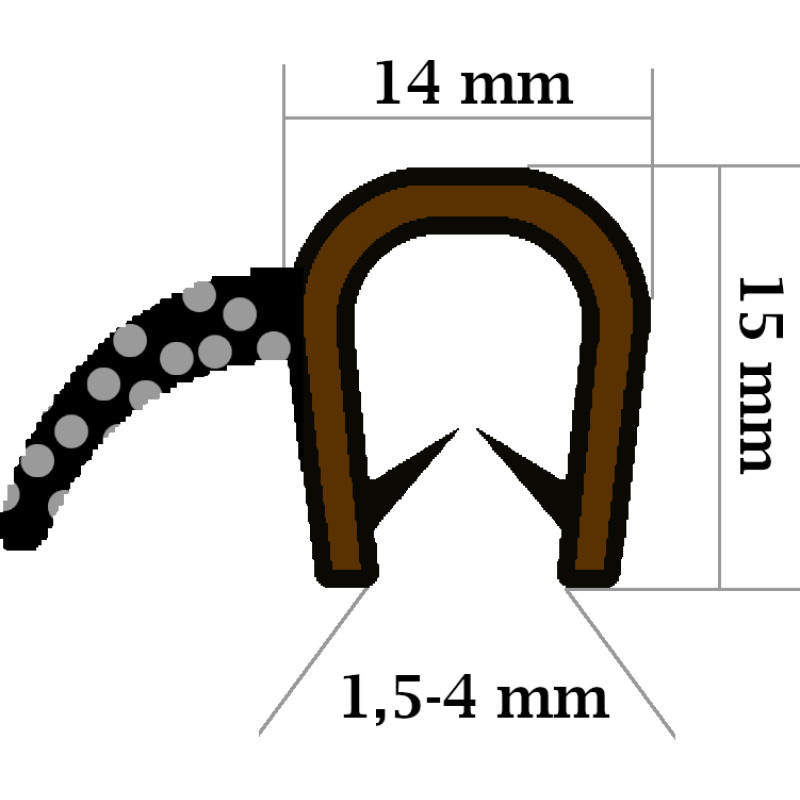 A PGp PVC + EPDM poraina gumijas profils  1,5-4mm