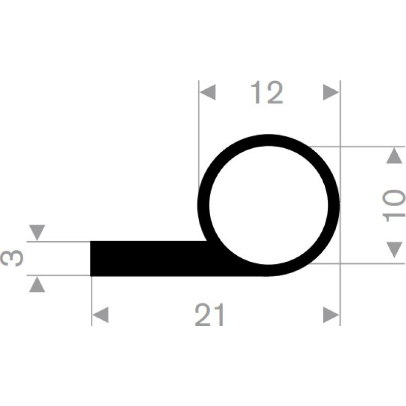 P Gs EPDM gumijas profils 12x21mm