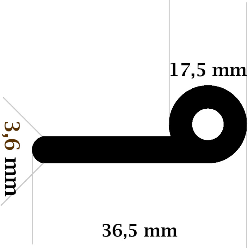 P Gs EPDM gumijas profils 17.5x35