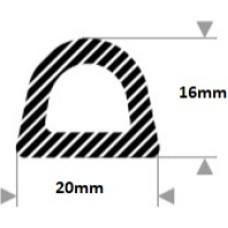 D Gp EPDM porainas gumijas profils ar pašlīmējošo slāni 20x16mm