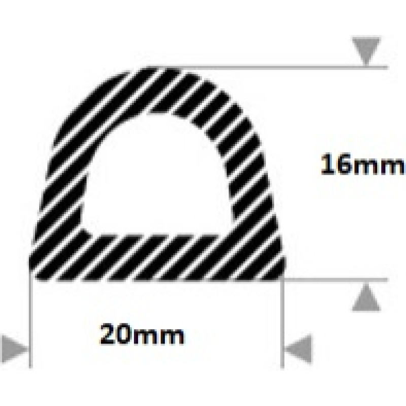 D Gp EPDM porainas gumijas profils ar pašlīmējošo slāni 20x16mm