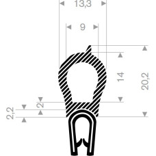 AO Pa Armēts PVC+EPDM durvju profils 20.2x13.3